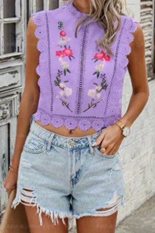 Floral Lace Trim Tank Top
