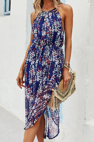 Floral Asymmetric Hem Sleeveless Dress