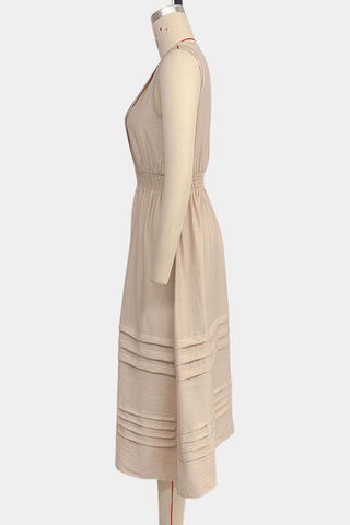 Pleated V-Neck Casual Dress