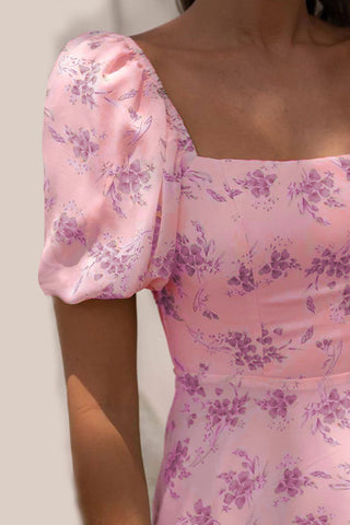Floral Puff-Sleeve Vacation Dress
