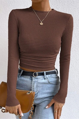 Textured Cropped Long Sleeve Top
