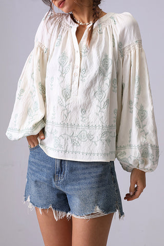 Floral Pattern Peasant Blouse