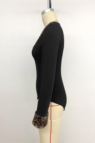 Leopard Trim V-Neck Bodysuit