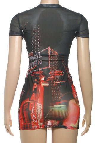 Eiffel Tower Print Casual Dress