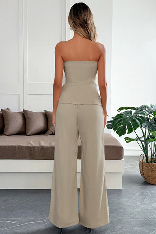 Elegant Strapless Buttoned Pants Set