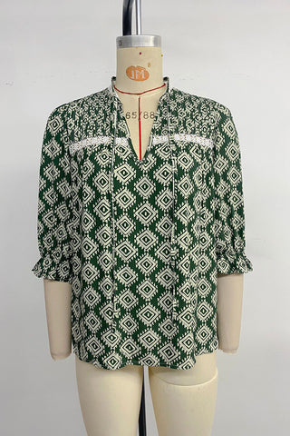 Geometric Print V-Neck Blouse