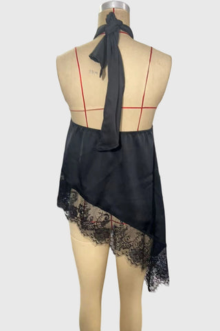 Lace Trim Asymmetric Halter Tank