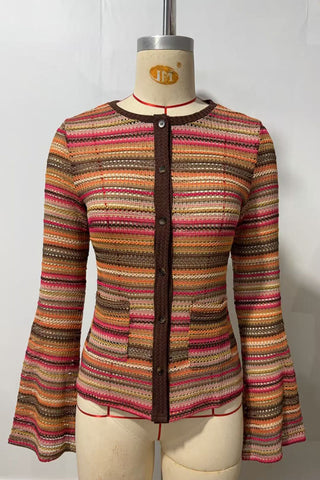 Striped Knit Button-Front Cardigan