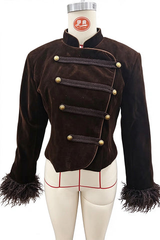 Velvet Military Button Mock Neck Coat