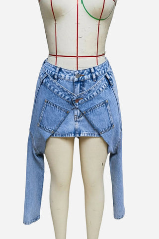 Asymmetric Denim Midi Skirt