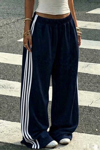 Striped Side Wide-Leg Casual Pants