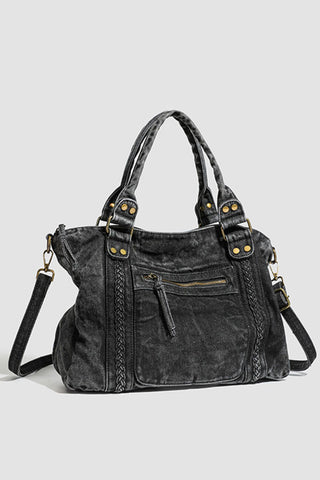 Braided Detail Zip-Front Tote Bag