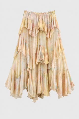 Tiered Ruffle Smocked Waist Midi Skirt