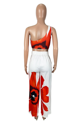 One-Shoulder Floral Pants Set
