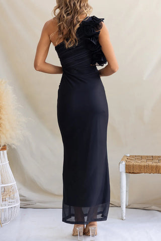 Floral Print One-Shoulder Maxi Dress