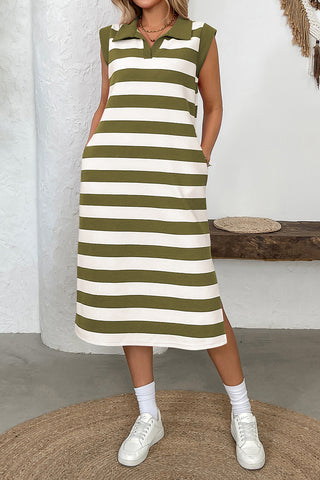 Striped Polo Neck Casual Dress