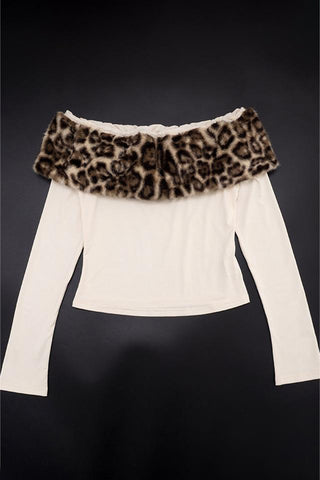 Off-Shoulder Faux Fur Trim Top