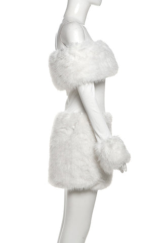 Off-Shoulder Casual Dress with Fur Trim