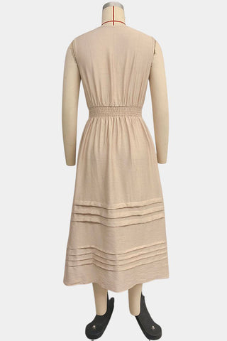 Pleated V-Neck Casual Dress