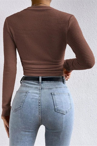 Textured Cropped Long Sleeve Top