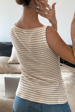 Button-Front Striped Tank Top