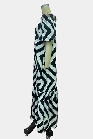 Bold Striped Off-Shoulder Maxi Dress