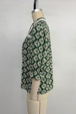 Geometric Print V-Neck Blouse