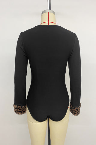 Leopard Trim V-Neck Bodysuit