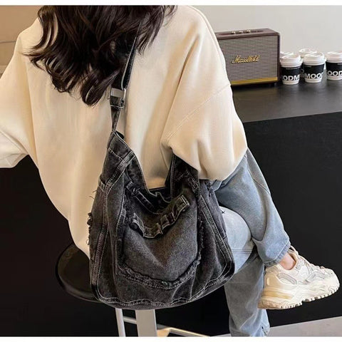 Distressed Patch Shoulder Bag