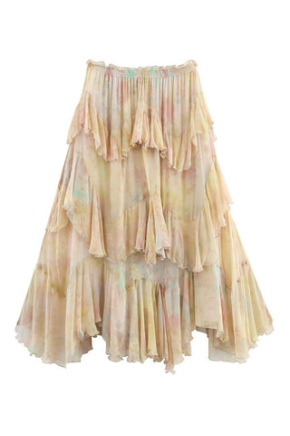 Tiered Ruffle Smocked Waist Midi Skirt