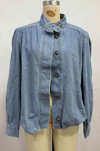 Stand-Collar Button-Front Denim Jacket