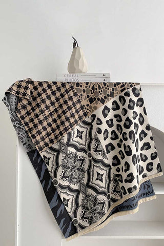 Mixed Print Patchwork Fringe Wrap Scarf