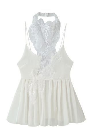 Lace Halter Backless Peplum Blouse