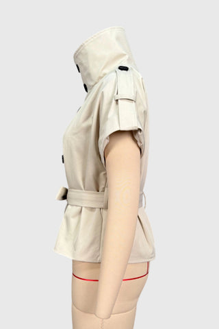 Double-Breasted Puffed Sleeve Peplum Coat