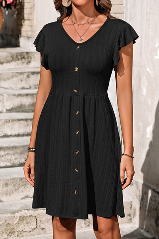 Button-Front Flutter Sleeve Dress