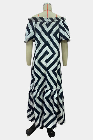 Bold Striped Off-Shoulder Maxi Dress