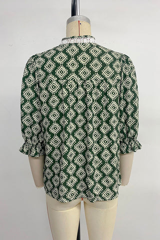 Geometric Print V-Neck Blouse