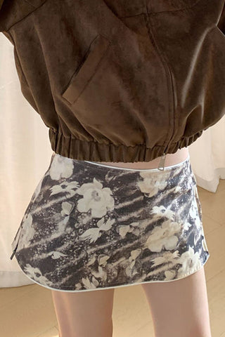 A-Line Printed Skort with Side Zipper