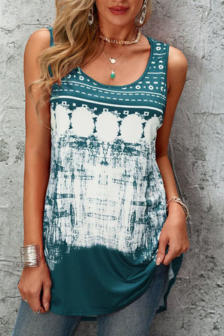 Abstract Print Scoop Neck Tunic Top