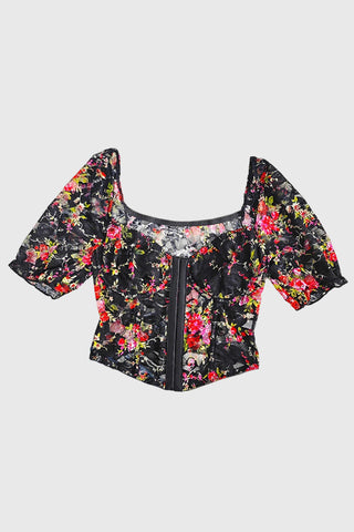 Floral Puff Sleeve Crop Blouse