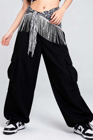 Leopard Sequin Fringe Wrap Belt
