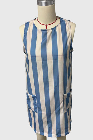 Pocketed Sleeveless Striped Mini Dress