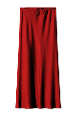 Satin Drawstring Waist Slip Midi Skirt