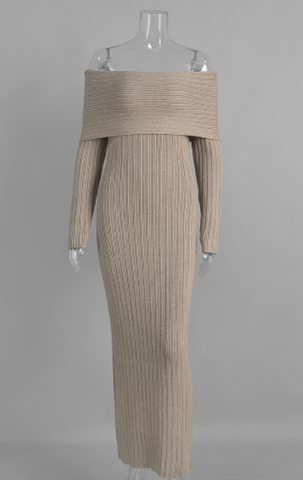 Off-Shoulder Ribbed Casual Dress