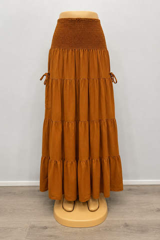 Smocked Waist Tiered Midi Skirt