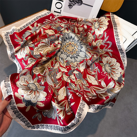 Floral Satin Square Neck Scarf