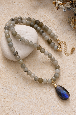 Faceted Teardrop Pendant Beaded Necklace