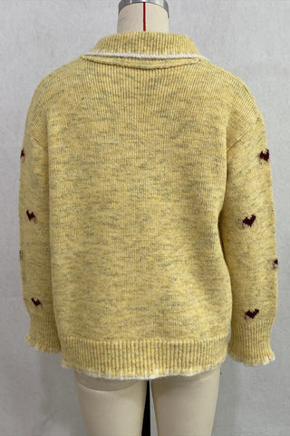 Heart Pattern Button-Front Knit Cardigan