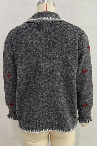 Heart Pattern Button-Front Knit Cardigan