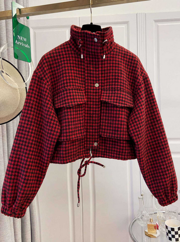 Houndstooth Zip-Up Crop Jacket